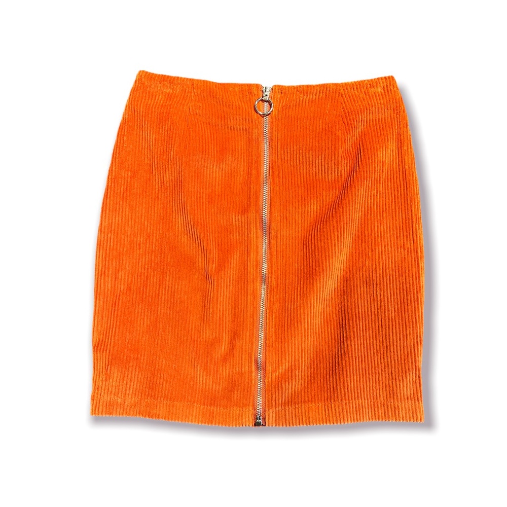 Corduroy zip up mini skirt rust